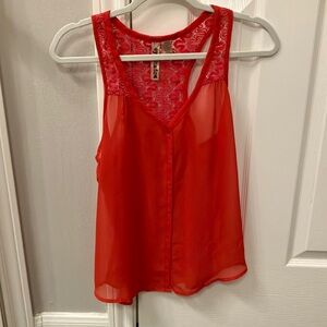 Bright red-pink shear tank overlay blouse